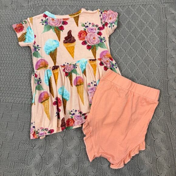 SugarBoo & Co Floral Ice Cream Print Dress and Peach Shorts Set ~ 18/24M - Picture 5 of 9